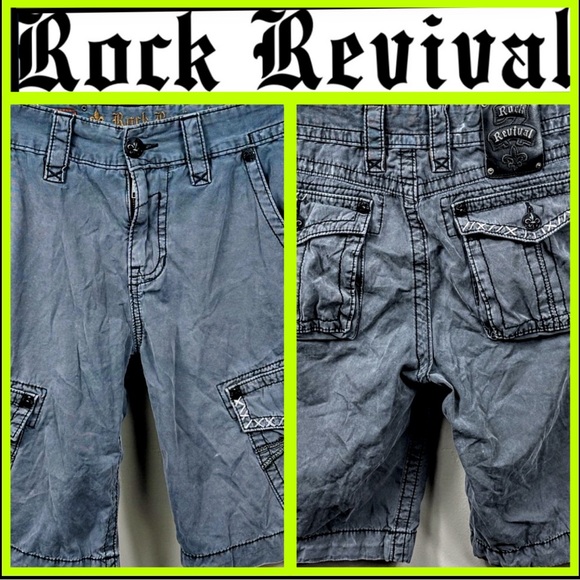 Rock Revival Gray Cargo Shorts - Picture 1 of 5